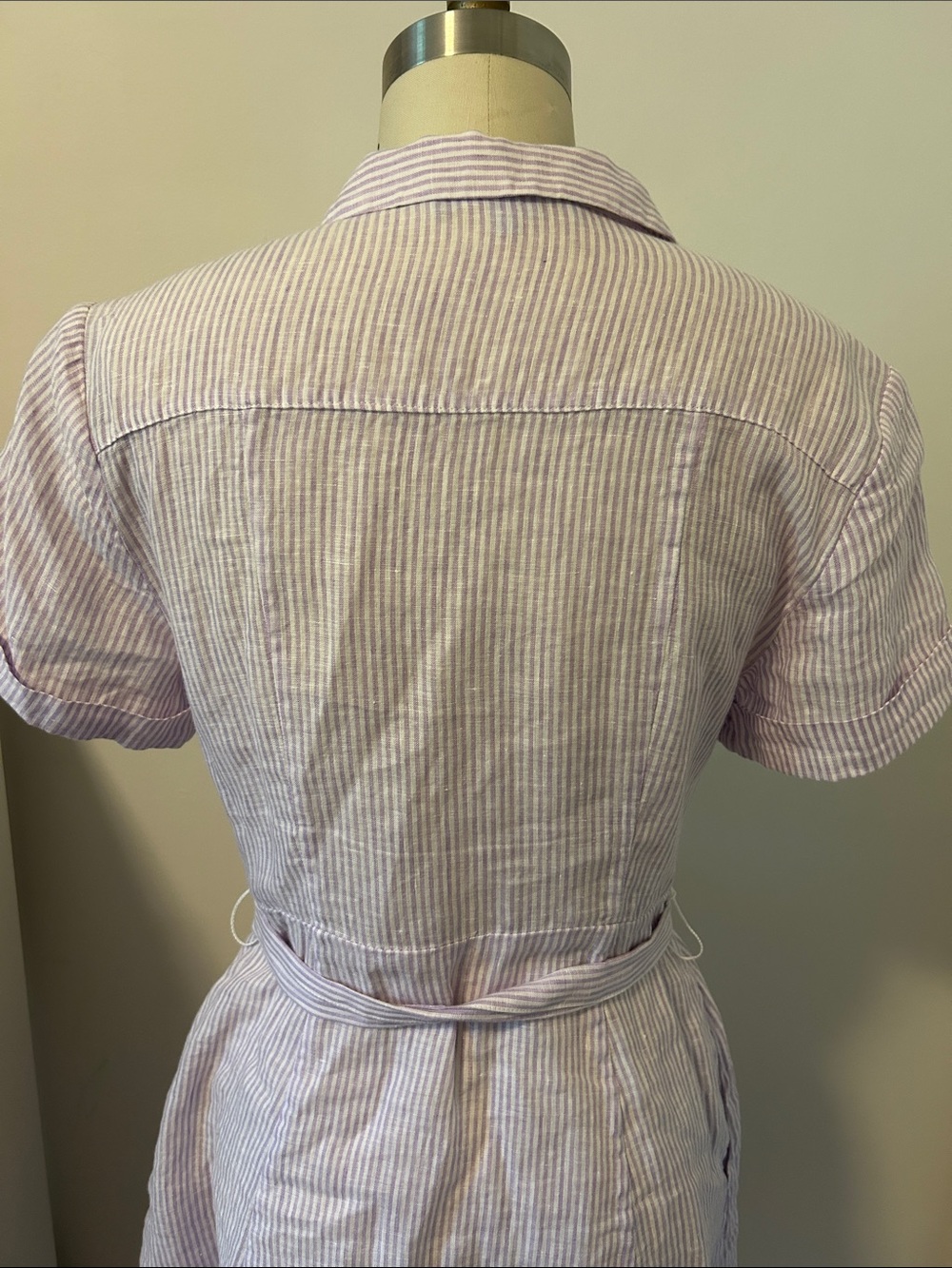 Hill House Lavender-Striped Tie-Waist Linen Shirt Dress - Picture 7 of 9